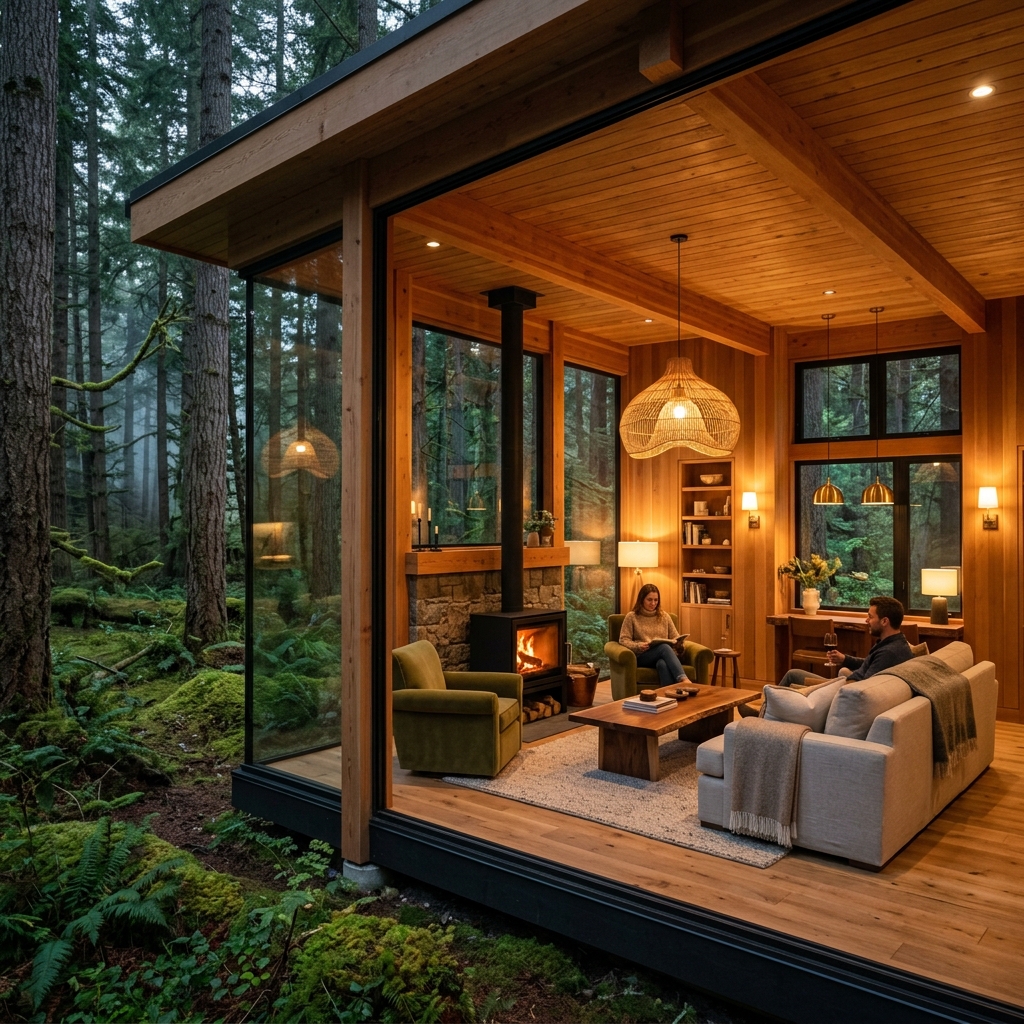 Forest Canopy Villa Glass Walls Pine Trees